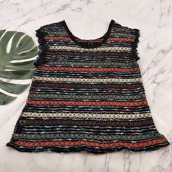 Free People New Romantics Tunic Top Size L Orange Black Crochet Knit Stripe - Picture 1 of 12